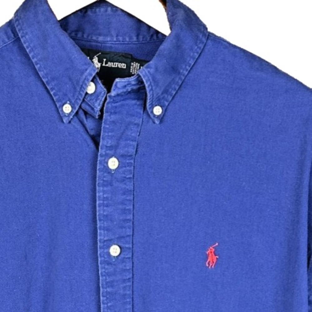 Vintage 90s Ralph Lauren Mens Large Blaire Pony Logo Twill Button Down Shirt L